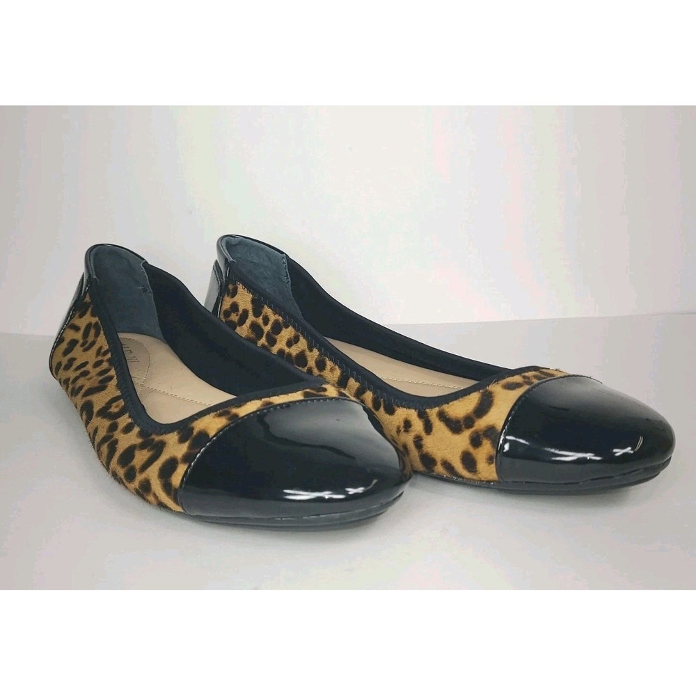 Alfani Step N Flex Womens 10 Leopard Calf Hair Flats Patent Cap Toe
